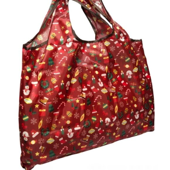 Christmas-Themed Large Foldable Lightweight Nylon Shopping Tote Shoulder Bag NEW - Picture 4 of 10